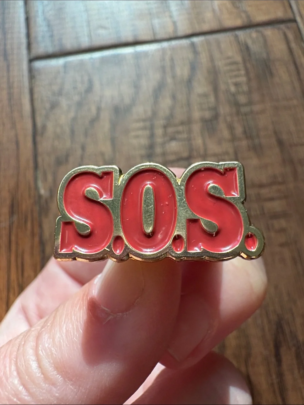 S.O.S. Enamel Lapel Pin - Coral Red Accent